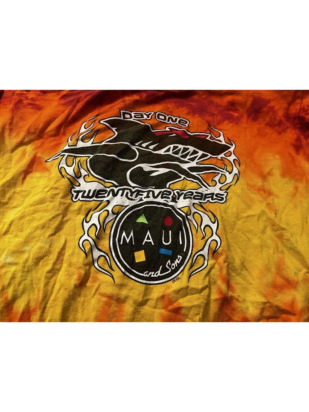 Maui and Sons BOYS Medium Orange Yellow Crew Neck Short Sleeve T-Shirt surfer